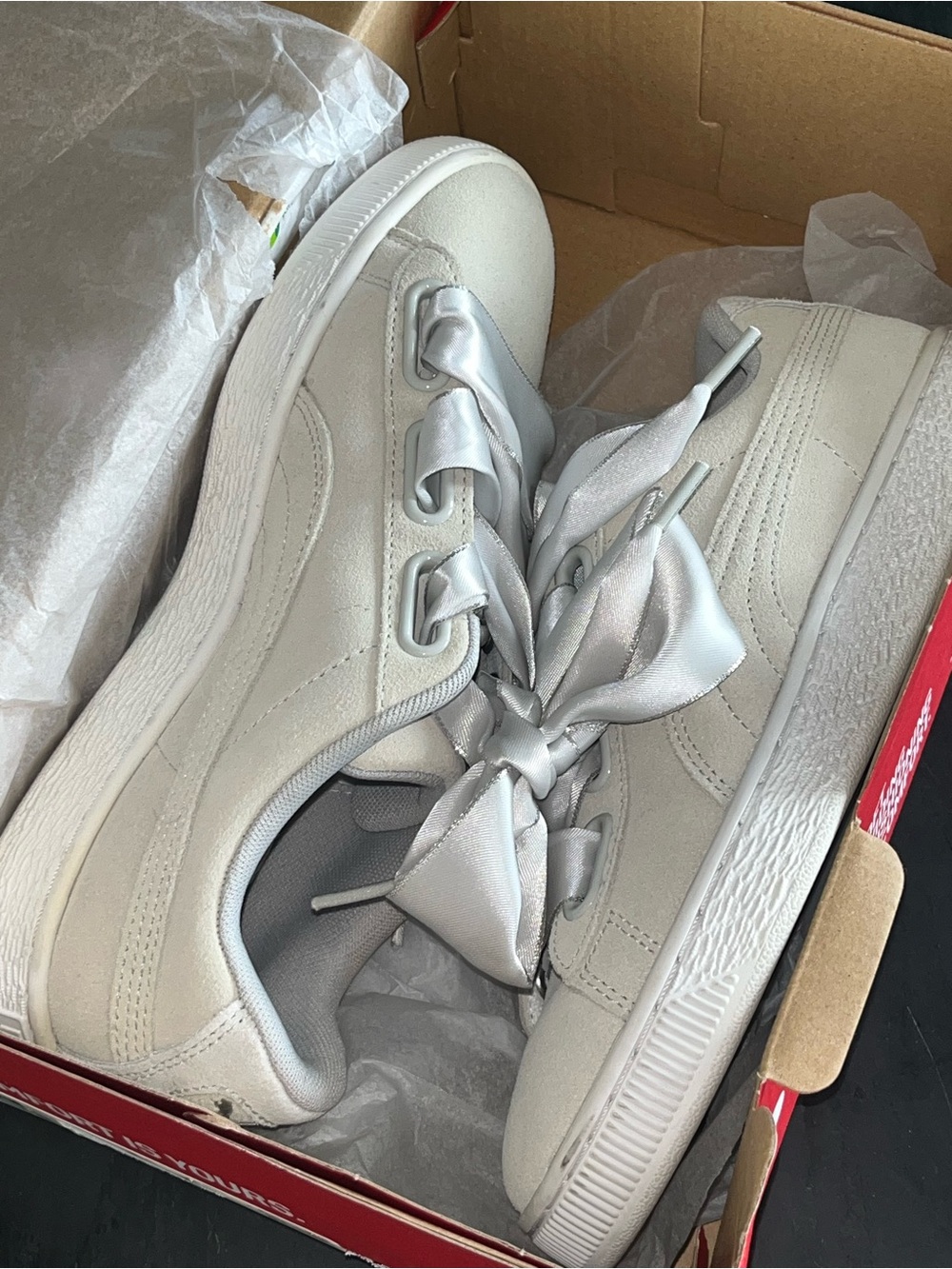 Puma Women’s Satin Ribbon Lace-Up Sneakers in Light Silver